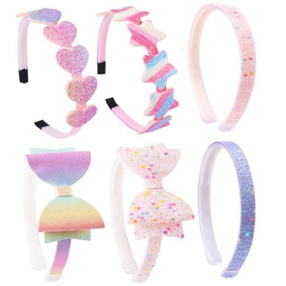 6 Pack Girls Headbands Glitter Kids Headbands Bow/Heart/Star Headbands Sweet